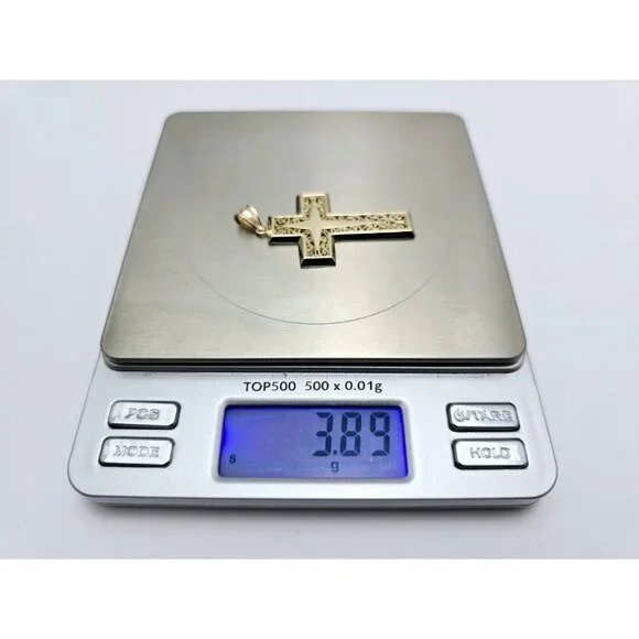 Beautiful 14K Karat Solid Yellow Gold Religious Designer Cross Charm Pendant